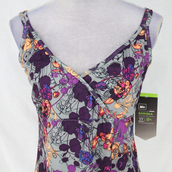 REI Top Womens 14 Sariska Yoga Tunic Gray Purple Stretch Knit Attached Bra New - Picture 8 of 14